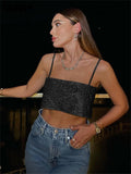 Kukombo Female Off Shoulder Sexy Women Night Club Aesthetic Short Tank Top Strap Sleeveless Party Bling Crop Tops Y2K Summer