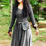Kukombo Halloween Cosplay Medieval Women Renaissance Retro Solid Color Long Dress Sorcerer Sorcerer Halloween Warlock Exotic Apparel Hand Strap