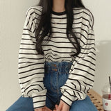 Kukombo Basic T-Shirts Women Striped Top All-Match Stylish Daily Lazy Simple Spring Autumn Long Sleeve Tees Korean Style Hot Sale New