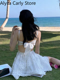 Kukombo Sexy Backless Straps Dress Women 2022 Summer White Bodycon Casual Fairy Dress Female Holiday Beach Evening Party Y2k Mini Dress