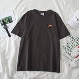 Kukombo T-Shirts Women Short Sleeve Tees O-Neck Embroidery All-Match Basic Fashion Unisex Teenagers Leisure Soft Summer Simple Clothes
