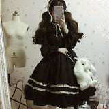 Kukombo Hstar Cute Women's Lolita OP Dress Flouncing Trim Japanese Harajuku Long Sleeves Victorian Dress Vestidos Gothic Lolita Cosplay