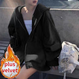 Cyber Monday Sales Korean Style Oversize Gray Hoodies Women Streetwear Loose Hooded Sweatshirt Female Casual Black Long Sleeve Tops Jacket