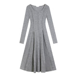 Kukombo Elegant One Piece Dress Korean Fashion Autumn Basic Long Sleeve Casual Midi Dress Pure Color Even Party Dress Female Chic