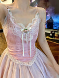 Kukombo Floral Vintage Elegant Strap Dress Women Lace France Sexy Evening Party Long Dresses Pink Sweet Princess Fairy Dress Summer 2022