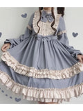 Kukombo Hstar Cute Women's Lolita OP Dress Flouncing Trim Japanese Harajuku Long Sleeves Victorian Dress Vestidos Gothic Lolita Cosplay