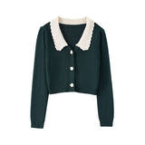 Kukombo Winter Sweet Knitted Cardigan Sweater Women Warm Peter Pan Collar Cashmere Crop Sweater Elegant Autumn Clothes South Korea 2022