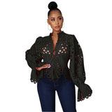 Kukombo Puff Long Sleeve Top Women Blouses Elegant Sexy Casual Lace Crop Tops Shirt Office Lady Luxury Club Party Fall Clothes