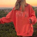 Thanksgiving Gift Dourbesty Women's Sweatshirt Long Sleeve Crew Neck Letters Flower Print Pullover Loose Style Tops Y2k Autumn Spring Streetwear