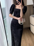 Kukombo New Summer Slim Bodycon Elegant Party Black Dress Women Vintage Casual Split Vestidos Female Chic Robe Clothes Mujers