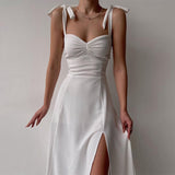 Kukombo Zjkrl Elegant Slit Midi Dress Outfits For Women Summer Holiday Sundresses Sexy Backless Bow Tie Gown Vestido