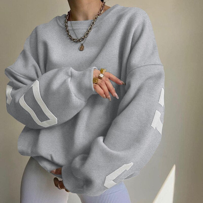 Kukombo Black Friday Sales Y2k Women Clothing Sweatshirt Letter Printing No Hoodie Thickening Casual Long-Sleeved All-Match Autumn And Winter Pullover