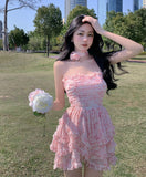 Kukombo Casual Floral Sexy Dress Women 2022 Summer Pink Sleeveless Patchwork Mini Dresses Female Elegant Party Holiday Slim Korean Dress