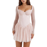 Kukombo Women Sheer Mesh Dress Split Hem Ladies Halter Mini Dress Solid Color Summer Tunic Dress Hoco Dress