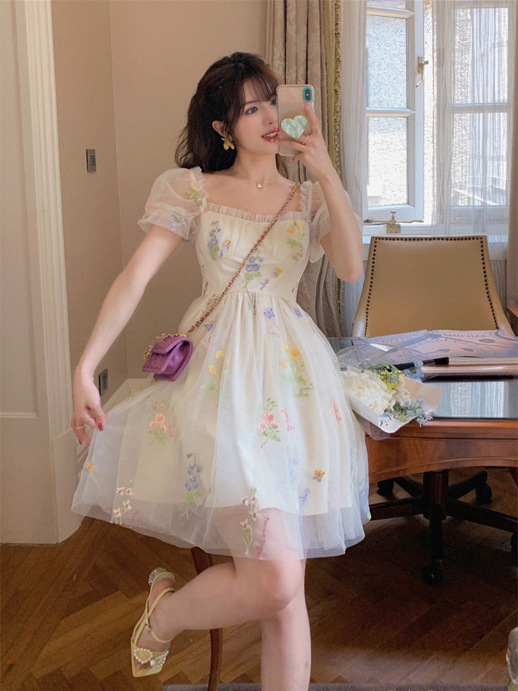 Kukombo Back to school outfit Summer Mesh Fairy Dress For Slim Lady Ch