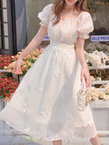 Kukombo Summer Elegant Women Casual Wedding Midi Dress Vintage A-Line Princess Party Vestidos Femme Fashion Prom Birthday Clothes Robe