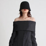 Kukombo Design Sense Of Small Suit Women 2023 Spring New Fashion Line Neckline Off-Shoulder Fall Long Sleeve