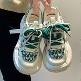 Graduation Gift Big Sale  Lolita Sports Women's Green Sneakers Kawaii Spring 2023 New Platform Flat Casual Fashion Korean Daddy Shoes Vulcanize