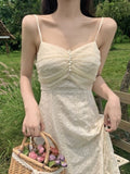 Kukombo Summer Fairy Strap Vintage Dresses Women 2022 Sexy Sweet Elegant Midi Dress Holiday Gentle Backless High Waist Casual Dress New
