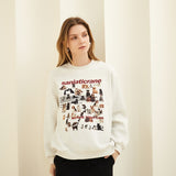 Kukombo Vintage Beige Fleece Pullover Cute Dog Crewneck Sweatshirt Korean Fashion Streetwear Oversized Long Sleeve Sweatshirt Women 2023
