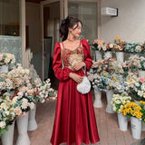Kukombo French Vintage Palace Dress Women Elegant Dresses Vintage Oli Printing Floral Long Sleeve Long Dress Temperament Vestidos
