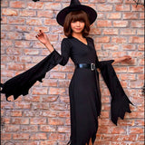 Kukombo Halloween 3pcs Women Black Irregular Dress Carnival Halloween Nun Witch Party Dresses Cosplay Costumes Dress+Hat+Belt
