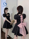 Kukombo Back to school outfit Gothic Short Party Dress Puff Bandage Bow Lolita Kawaii Mini Dress Korean Fashion Birthday Party Summer Dresses For Women 2023