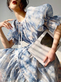 Kukombo French Vintage Floral Party Dress Elegant Puff Sleeve Midi Dress Office Lady Casual Fashion Dress Woman Beach 2023 Summer Chic
