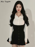 Kukombo Elegant Sexy Party Dress Women Vintage Designer Chic Mini Dress Casual Korean Fashion High Waist Strap Dress Summer 2022 New