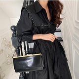 Kukombo 2022 White Elegant Shirts Dress Woman With Belt Rivet Maxi Vestido Women Clothing Vintage Single-Breasted OL Work Dresses Female
