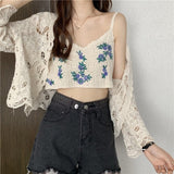 Kukombo Summer Hollow Cardigan Women Japanese New Thin Lace Knitted Jacket Woman Outwear Long Sleeve Cropped Tops