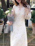 Kukombo Lace Dress Women Elegant Spring Fashion Evening Party Lady Vestido Vintage Summer Hollow Out Design Dresses Female Clothing