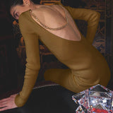 Kukombo 2022 Sexy Bodycon Backless Long Sleeve Party Dress Evening Midi Dress Women Tunic Frocks Dresses For Clothing Female Elegant