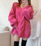 Thanksgiving Gift Women Sweater Pullover Female Knitting Overszie Long Loose Elegant Knitted Thick Outerwear Woman Winter Sweaters Pink White
