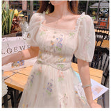 Kukombo Sweet Mesh Lace Fairy Dress Summer Woman Puff Sleeve Embroidery Floral Elegant Romantic Princess Dresses For Party Night Vestido