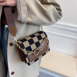 Kukombo Back To College 2024 Checkerboard Mini Fabric Flap Crossbody Sling Bags For Women Luxury Brand Design Handbag Simple Shoulder Bag Handbags Tiny