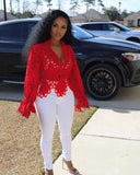 Kukombo Puff Long Sleeve Top Women Blouses Elegant Sexy Casual Lace Crop Tops Shirt Office Lady Luxury Club Party Fall Clothes