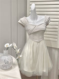 Kukombo Dress For Women Summer New 2023 French Elegant Luxury Mesh Vestidos Mujer Fairycore White Maxi Evening Party Female Clothes