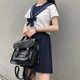 Kukombo Back to school  Korean Preppy Style Student School Bag Pu Leather Female Messenger Bags Vintage Multifunctional Women Shoulder Bag Ladies Totes