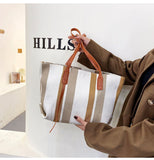 Luxury Design Stripe Linen Tote Women Shoulder Bags for Women Large Capacity Shopper Bag Messenger Bag Handbags bolsos de mujer K40