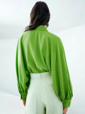 Kukombo Summer Women Solid Green Oversize Blouse Chic Loose Long Single Breasted Casual Vintage Elegant Shirt Ladies
