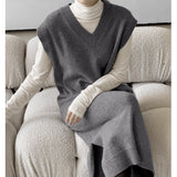 Kukombo Winter Women's Vest Sweater Women Fall Sleeveless Knitted Dress Maxi Vintage Oversize Y2k Sweater Vest Women Long Tank Top