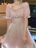 Kukombo Summer Glitter bow Sweet Dress Women Off Shoulder Solid Fairy Dress Female Korean Fashion Designer bandage party Dress New