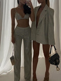 Kukombo Glitter Sleeveless Crop Top Two Piece Pants Set Women Summer High Waist Pants Set Bodycon Straight Trouser Suits