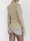 Kukombo Elegant With Waistband Full Sleeve Blazer Women Jacket 2023 Autumn Notched Collar Hollow Out Slim Coat Fall Coat
