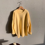 Kukombo  2022 Light Yellow Round Neck Sweater Pure Color Pullover Women's Soft Warm Sweater Loose Outer Tops