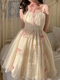Kukombo 2022 Summer Lace Strap Fairy Dress Women Sleeveless Sweet Elegant Princess Lolita Dress Female Casual Evening Beach Party Dress