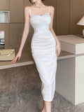 Kukombo Spaghetti Strap Bodycon Slim White Black Dress Women Summer  Fashion Elegant Solid Evening Club Vestidos Female Clothings