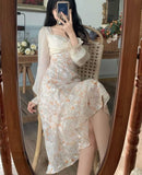 Kukombo 2022 Spring Sweet Fairy Dress Women Patchwork Floral Elegant Party Fairy Dress Female Summer Korean Kawaii Princess Midi Dress