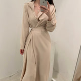 Kukombo Chic Slim Waist Shirt Dress Woman Clothes Single-Breasted Sexy Split Long Dresses Female Korean Khaki Black 2022 Spring Clothing